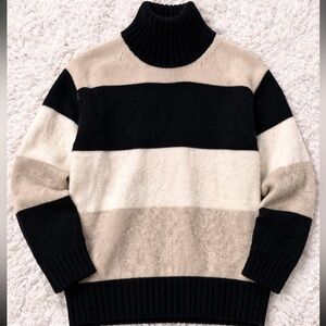 Black and Cream Striped Turtleneck Sweater